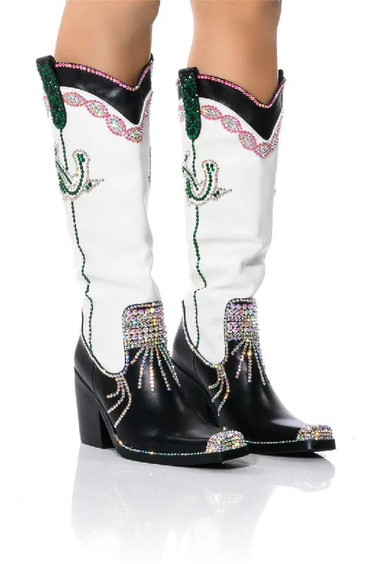 Suede knee high boots in classic colorsAZALEA WANG PALM BLACK AND WHITE PU WESTERN BOOT Suede knee high boots in classic colorsAZALEA WANG PALM BLACK AND WHITE PU WESTERN BOOT