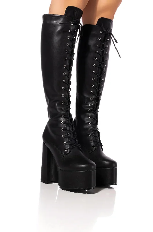 Suede knee high boots in classic colorsAZALEA WANG PRECIOUS CHUNKY LACE UP BOOT IN BLACK Suede knee high boots in classic colorsAZALEA WANG PRECIOUS CHUNKY LACE UP BOOT IN BLACK