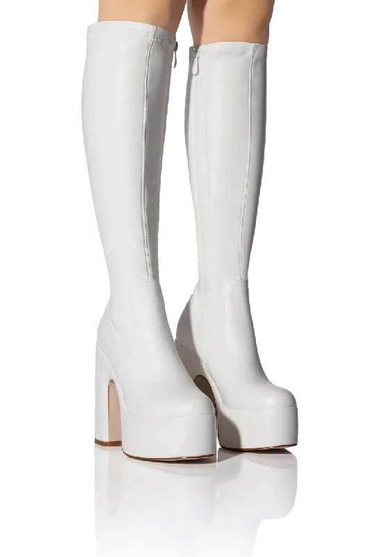 Knee high boots with a croc - embossed textureAZALEA WANG SUTTON PU CHUNKY BOOT IN WHITE Knee high boots with a croc - embossed textureAZALEA WANG SUTTON PU CHUNKY BOOT IN WHITE