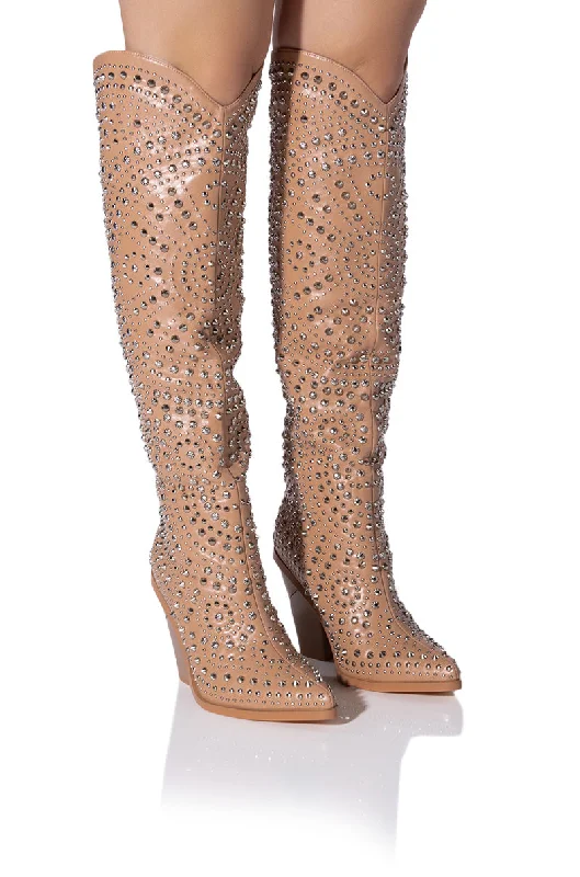 Leatherette knee high boots for a budget - friendly choiceAZALEA WANG TEXAS EMBELLISHED NUDE WESTERN BOOT Leatherette knee high boots for a budget - friendly choiceAZALEA WANG TEXAS EMBELLISHED NUDE WESTERN BOOT