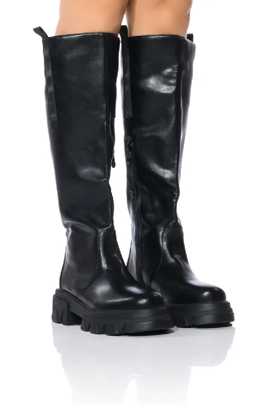Ribbed knee high boots for added gripAZALEA WANG VALERIE SLIP ON PINK BOOT IN BLACK Ribbed knee high boots for added gripAZALEA WANG VALERIE SLIP ON PINK BOOT IN BLACK