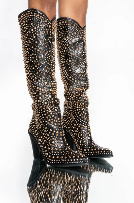 Knee high boots with a fold - over topAZALEA WANG WAY OUT WEST CHUNKY BOOT IN BLACK Knee high boots with a fold - over topAZALEA WANG WAY OUT WEST CHUNKY BOOT IN BLACK
