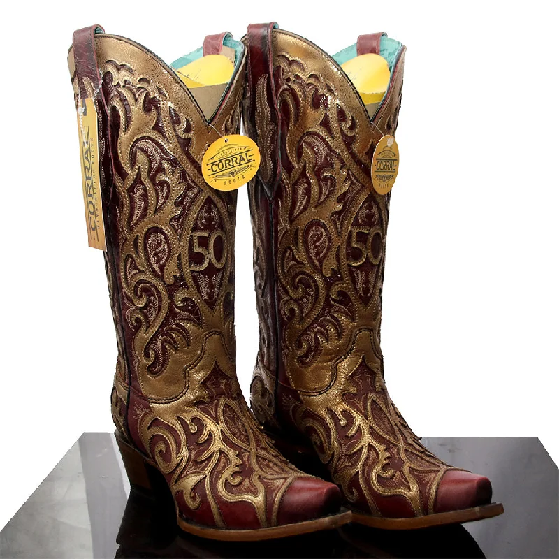 women's western boots for line dancingCorral Women's French's 50th Anniversary Boots - Gold & Red