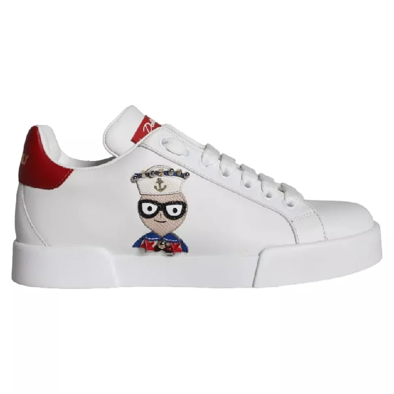 women's booties with pull-on tabsDolce & Gabbana White Patch Calfskin Nappa Portofino Sneakers Shoes