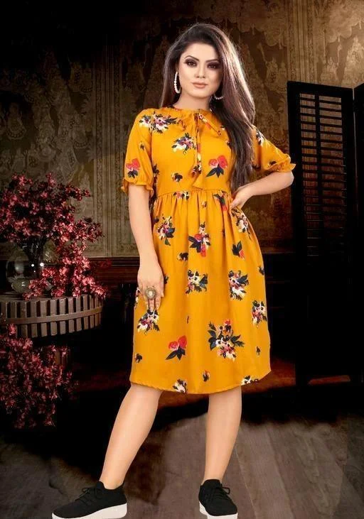 women's moto boots with wide calfWomen's Knee Length Yellow Casual Floral Dress