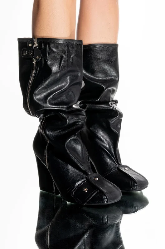 Knee high boots with memory foam insoles​EMBELLISHED CHUNKY BOOT IN BLACK