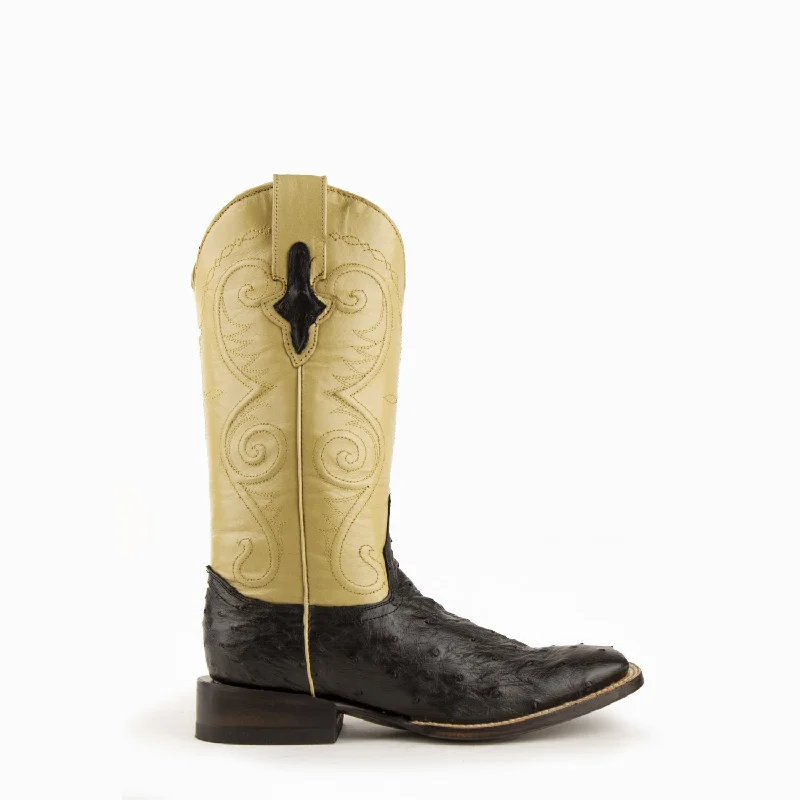 women's cowboy boots for dressy occasionsFerrini Ladies Black Leather FQ Ostrich S-Toe Colt Cowboy Boots