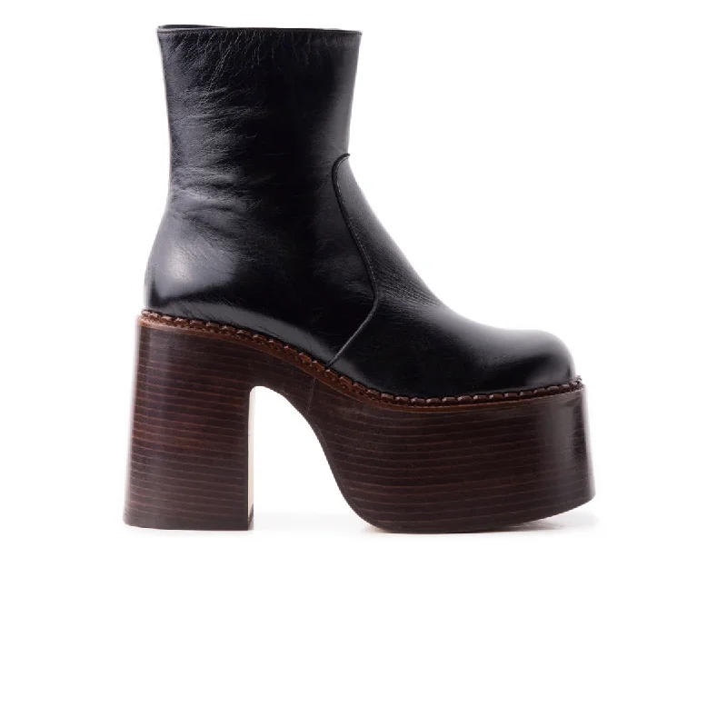 women's ankle boots for dancingGunner Black Leather & Brown Sole
