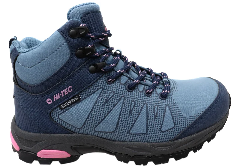 Women's Hiking Shoes with Reflective Trim in Silver for Night HikesHi Tec Womens Raven Mid Waterproof Comfortable Hiking Boots
