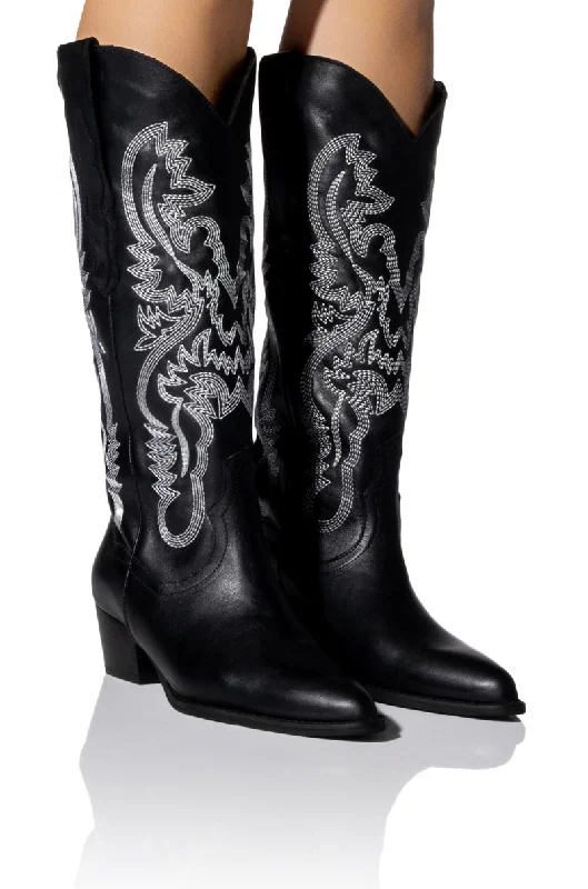 Printed knee high boots with geometric patternsIGGY METALLIC WESTERN STYLE BELOW THE KNEE BOOT IN BLACKWHITE Printed knee high boots with geometric patternsIGGY METALLIC WESTERN STYLE BELOW THE KNEE BOOT IN BLACKWHITE