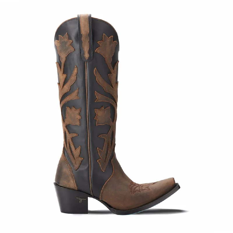 women's cowboy boots with pointed toeJolene Floral Overlay Snip Toe Cowboy Boots