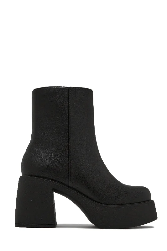 women's booties with velvetKarlie Platform Block Heel Ankle Boots - Black