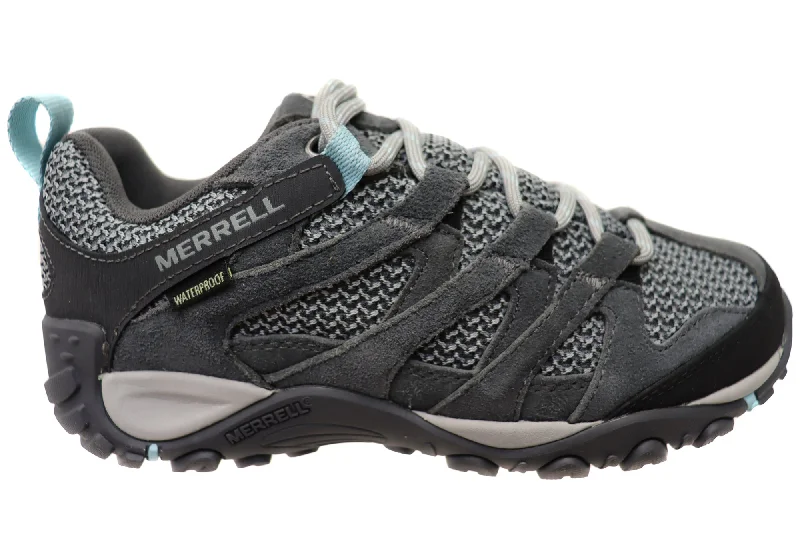 Non - Slip Rubber Sole Women's Hiking Shoes in Black for Slippery TerrainMerrell Womens Alverstone Waterproof Comfortable Leather Hiking Shoes Non - Slip Rubber Sole Women's Hiking Shoes in Black for Slippery TerrainMerrell Womens Alverstone Waterproof Comfortable Leather Hiking Shoes