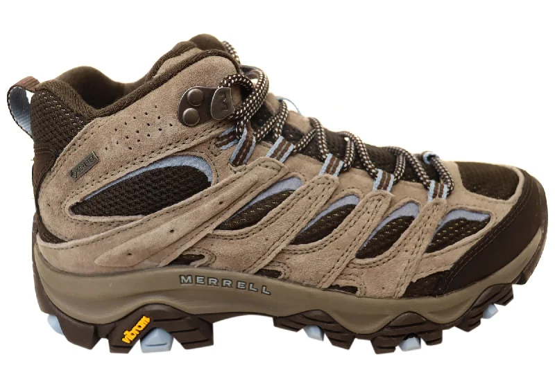 High - Ankle Support Women's Leather Hiking Shoes in Brown for Mountain TreksMerrell Womens Moab 3 Mid Gore Tex Wide Fit Leather Hiking Boots High - Ankle Support Women's Leather Hiking Shoes in Brown for Mountain TreksMerrell Womens Moab 3 Mid Gore Tex Wide Fit Leather Hiking Boots