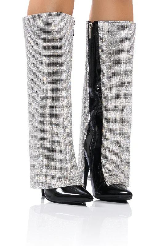 Knee high boots with faux snake skin textureMETIZER DIAMOND OVERLAY BOOT IN BLACK PATENT Knee high boots with faux snake skin textureMETIZER DIAMOND OVERLAY BOOT IN BLACK PATENT