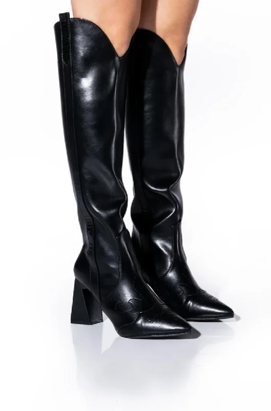 Faux fur lined knee high boots for extra warmth​POSTED BLACK KNEE HIGH BOOT