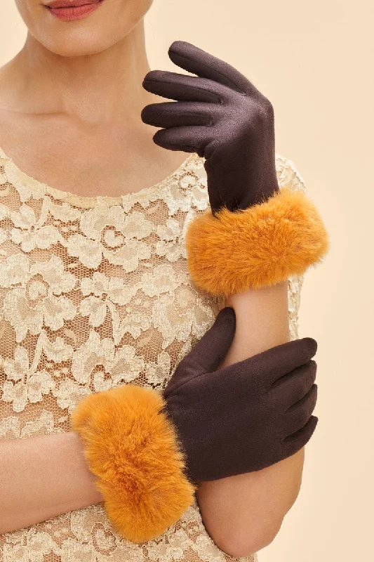 women's ankle boots with pull tabsPOWDER BETTINA GLOVES-CHOCOLATE AND MUSTARD