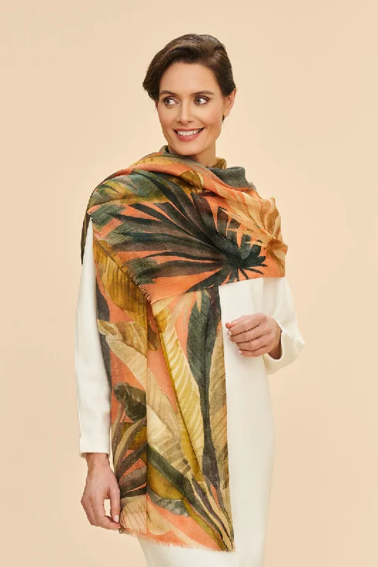women's ankle boots for rainy weatherPOWDER WOOL WRAP PRINTED PALMS SCARF