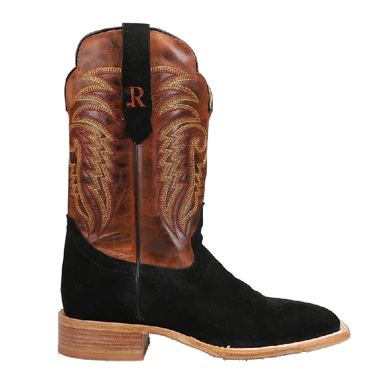 women's cowboy boots with pull strapsRough Out Embroidered Wide Square Toe Cowboy Boots