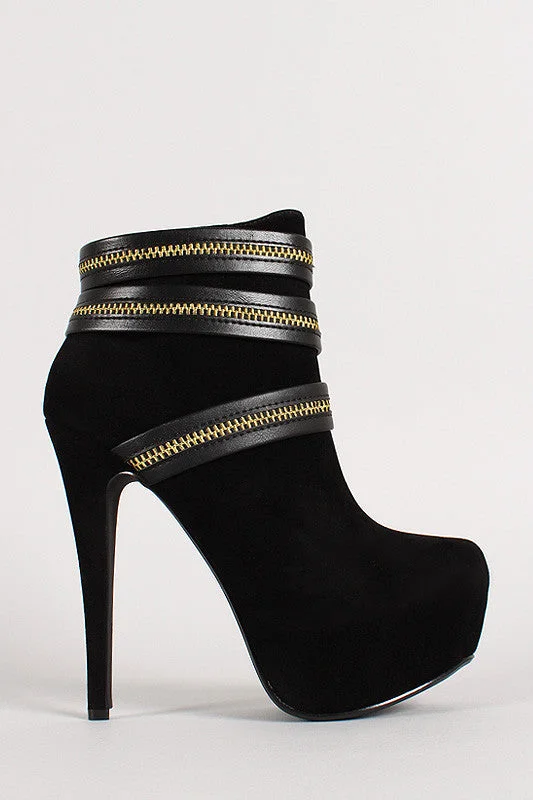 women's flat bootiesTriple Zipper Almond Toe Platform Bootie