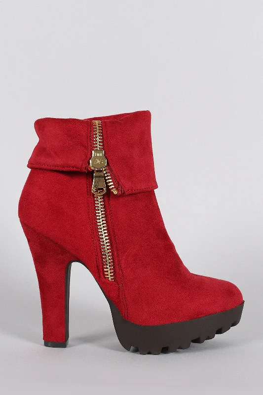 women's booties for urban styleWild Diva Lounge Fold Over Cuff Lug Platform Booties