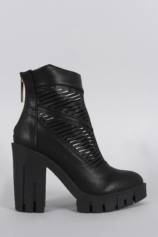 women's booties for springWestern Slits Pointy Toe Lug Platform Chunky Heel Boots