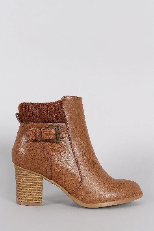 women's flat bootiesWild Diva Lounge Ribbed Sweater Cuff Heeled Ankle Boots