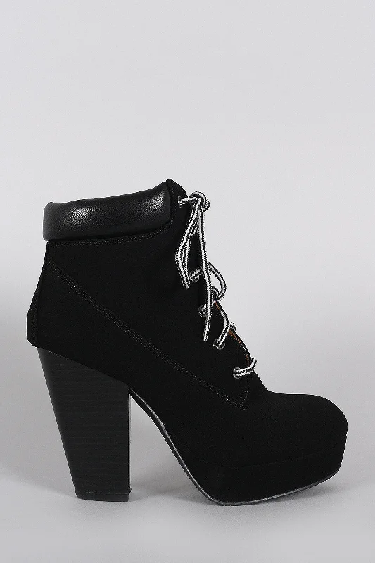 women's booties for workWild Diva Lounge Round Toe Lace Up Chunky Heeled Booties