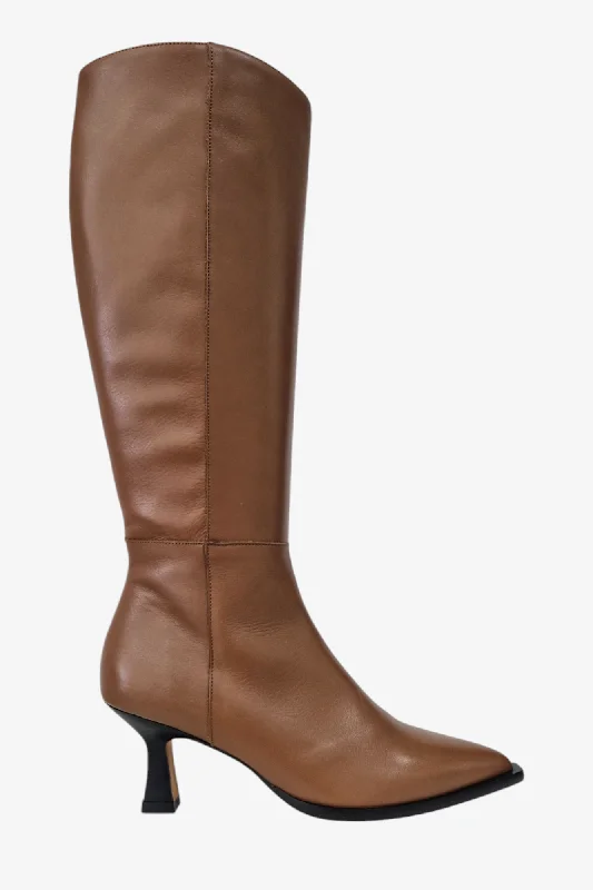 women's ankle boots with snakeskin printANGEL ALARCON TAN LEATHER KNEE HIGH BOOTS