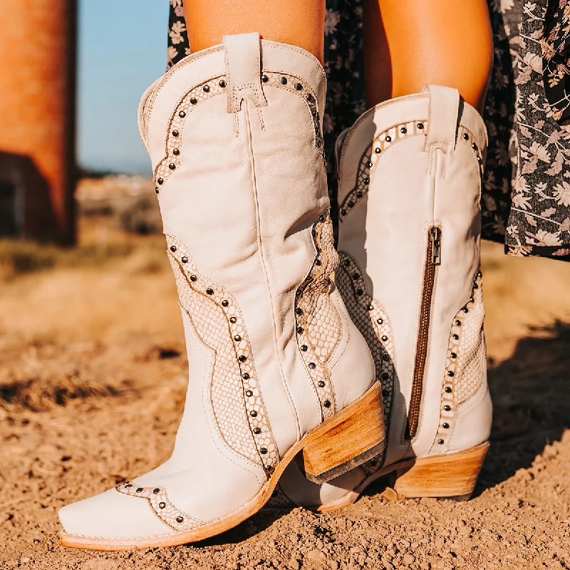 women's western boots with turquoise accentsWarner - Beige