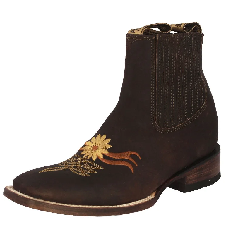 women's distressed cowboy bootsWomens Brown Chelsea Leather Floral Ankle Boots - Square Toe women's distressed cowboy bootsWomens Brown Chelsea Leather Floral Ankle Boots - Square Toe