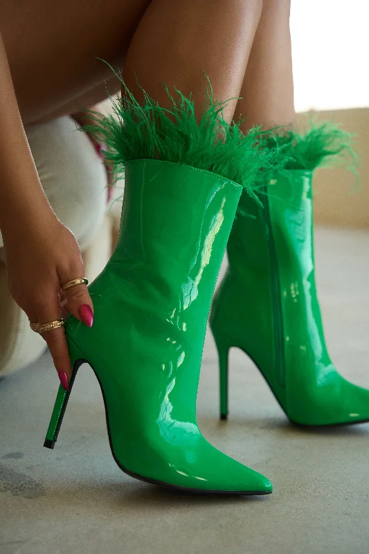 women's heeled bootiesYovanna Feather Ankle Boots - Green