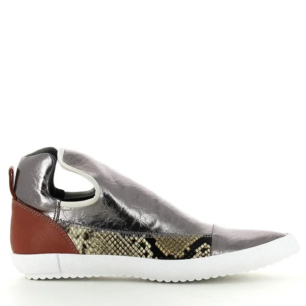 women's combat ankle bootsYuko Imanishi 586048-2 Pewter Patchwork Sneaker