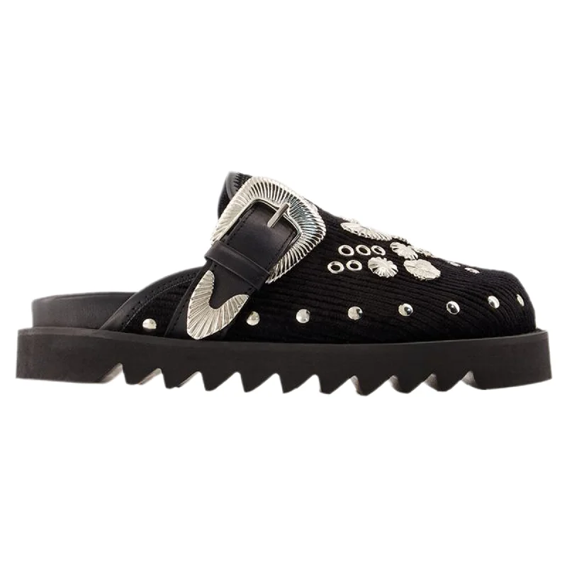 Women's Block Heel Mules in Dark Green with Cut - Out Details for a Stylish EdgeAj1058 Sandals - Toga Pulla - Leather - Black Women's Block Heel Mules in Dark Green with Cut - Out Details for a Stylish EdgeAj1058 Sandals - Toga Pulla - Leather - Black