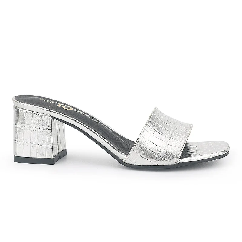 Plus Size Women's Fur - Lined Mules in Ivory for a Cozy and Warm Winter WearDanielle Heeled Slide in Silver Croc Print Plus Size Women's Fur - Lined Mules in Ivory for a Cozy and Warm Winter WearDanielle Heeled Slide in Silver Croc Print