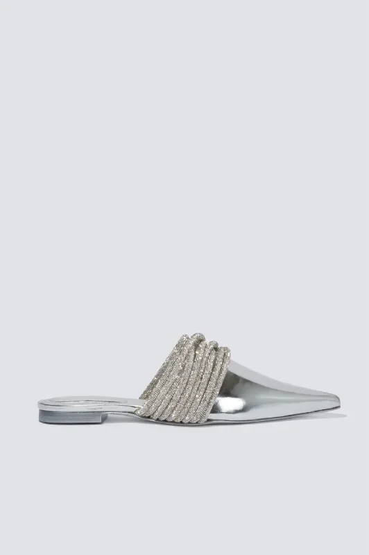 Women's Backless Mules in Grey Knit for a Comfortable and Casual Everyday WearLian Multi Strap Crystal Mules In Silver Women's Backless Mules in Grey Knit for a Comfortable and Casual Everyday WearLian Multi Strap Crystal Mules In Silver