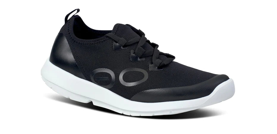 Women's casual wedge shoes with a stylish liftOOFOS OOMG SPORT LACE-UP - BLACK & WHITE - 5076WHTBLK Women's casual wedge shoes with a stylish liftOOFOS OOMG SPORT LACE-UP - BLACK & WHITE - 5076WHTBLK