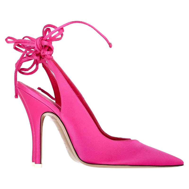 Women's Velvet Bow - Embellished Mules in Pink for a Sweet and Girly OutfitThe Attico Venus Slingback Heels in Pink Satin Women's Velvet Bow - Embellished Mules in Pink for a Sweet and Girly OutfitThe Attico Venus Slingback Heels in Pink Satin