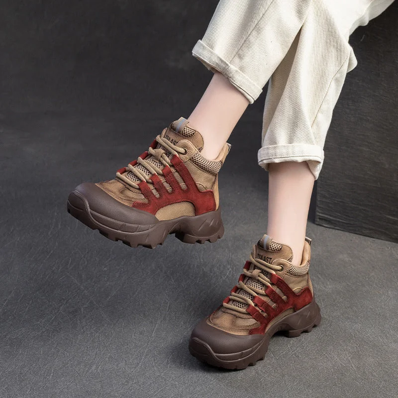 Women's casual knee - high boots for a bold statementWomen Fashion Color Matching Leather High Top Casual Shoes Women's casual knee - high boots for a bold statementWomen Fashion Color Matching Leather High Top Casual Shoes