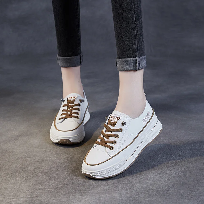 Women's casual shoes with breathable linings for a cool feelWomen Fashion Leather Thick Soled Skate Casual Shoes Women's casual shoes with breathable linings for a cool feelWomen Fashion Leather Thick Soled Skate Casual Shoes