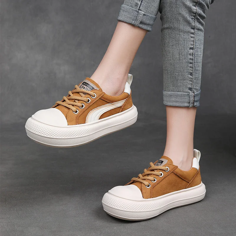 Women's casual suede shoes for a soft textureWomen Fashion Patchwork Leather Thick Soled Casual Shoes Women's casual suede shoes for a soft textureWomen Fashion Patchwork Leather Thick Soled Casual Shoes