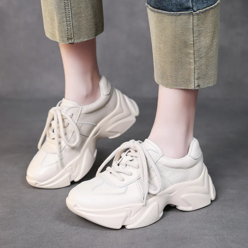 Women's casual platform shoes for added heightWomen Minimalism Leather Casual Platform Dad Shoes Women's casual platform shoes for added heightWomen Minimalism Leather Casual Platform Dad Shoes