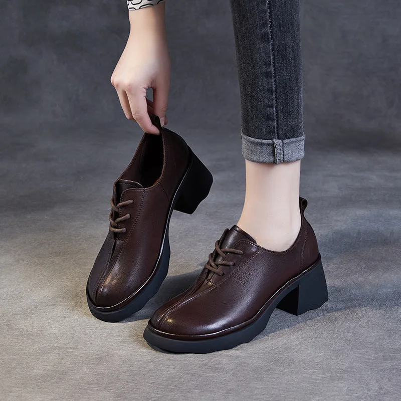 Women's casual shoes in black for a timeless colorWomen Retro Leather Chunky Heel Casual Shoes Women's casual shoes in black for a timeless colorWomen Retro Leather Chunky Heel Casual Shoes