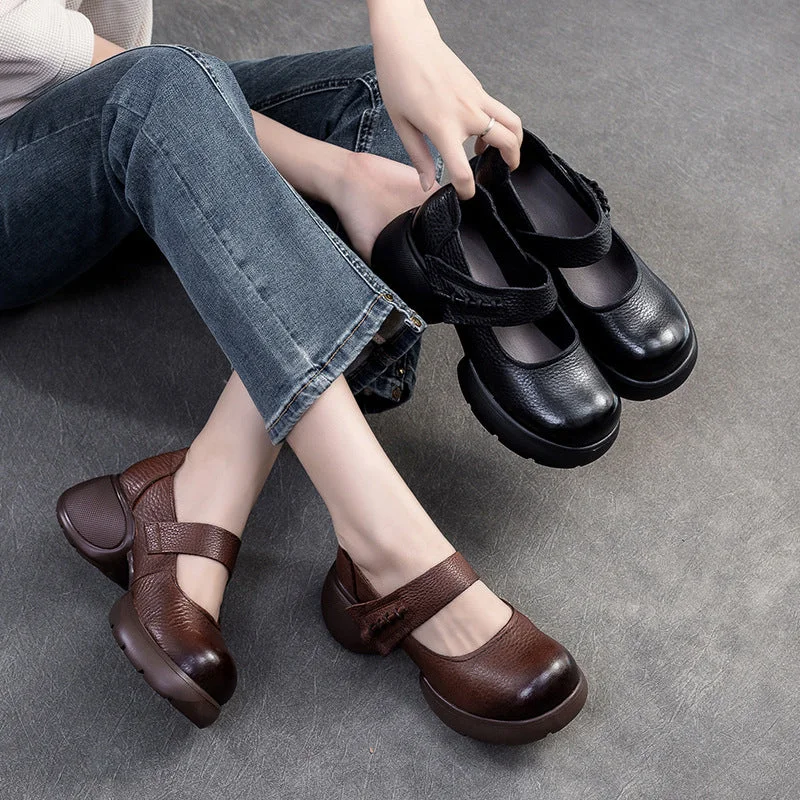 Women's casual shoes with floral prints for a feminine flairWomen Retro Leather Chunky Platform Casual Shoes Women's casual shoes with floral prints for a feminine flairWomen Retro Leather Chunky Platform Casual Shoes
