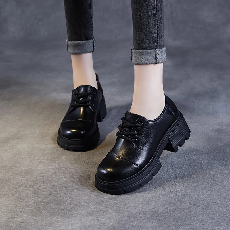 Women's casual shoes with buckles for a classic touchWomen Retro Leather Lace-up Thick Soled Casual Shoes Women's casual shoes with buckles for a classic touchWomen Retro Leather Lace-up Thick Soled Casual Shoes