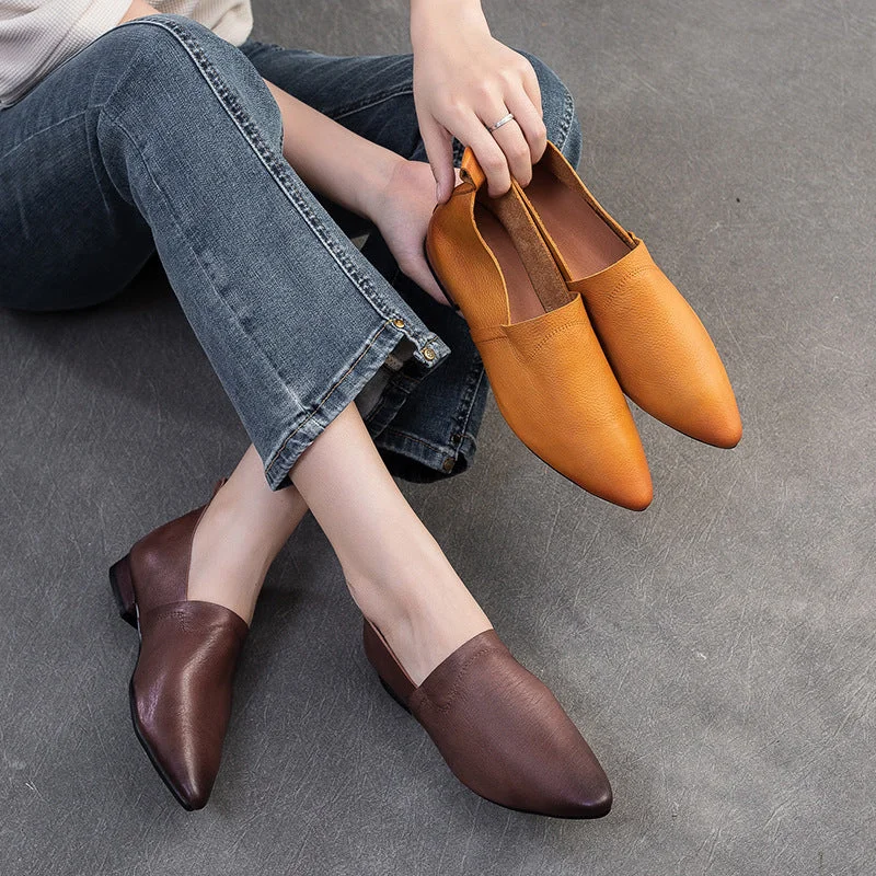 Women's casual shoes with embroidery for a detailed designWomen Retro Minimalism Soft Leather Pointed Toe Shoes Women's casual shoes with embroidery for a detailed designWomen Retro Minimalism Soft Leather Pointed Toe Shoes