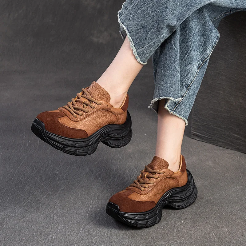 Women's casual mules for a trendy and convenient optionWomen Retro Soft Leather Platform Casual Sneakers