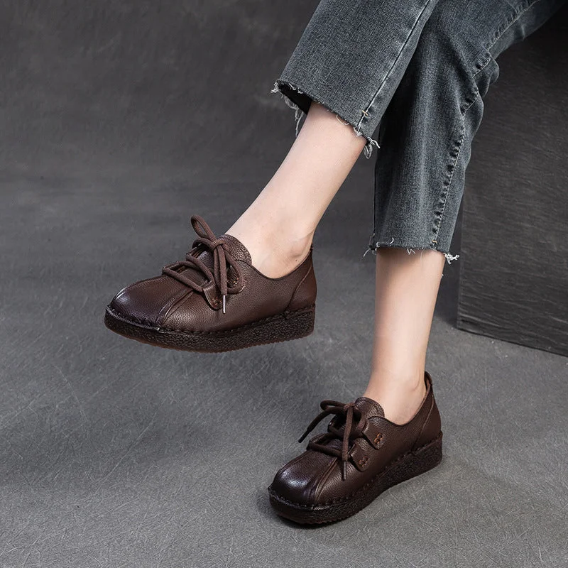 Lace - up women's casual shoes for a secure fitWomen Retro Solid Leather Soft Flat Casual Shoes Lace - up women's casual shoes for a secure fitWomen Retro Solid Leather Soft Flat Casual Shoes