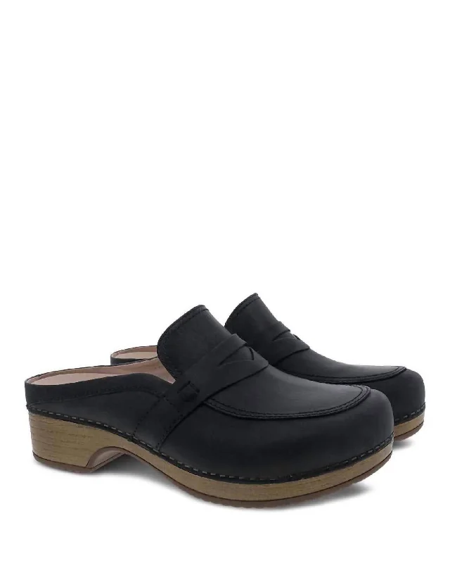 Women's Velvet Bow - Embellished Mules in Pink for a Sweet and Girly OutfitWomen's Bel Penny Mule In Oiled Black Women's Velvet Bow - Embellished Mules in Pink for a Sweet and Girly OutfitWomen's Bel Penny Mule In Oiled Black