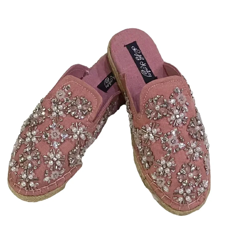 Plus Size Women's Snake Print Mules in Brown for a Fashion - Forward StatementWomen's Embellished Mule Slides In Pink